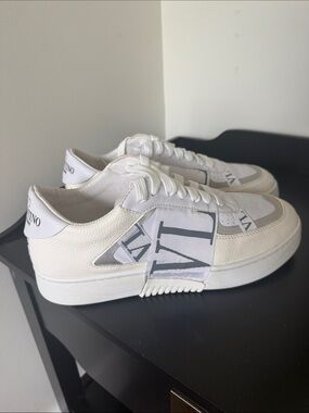 Valentino White and Light Gray Logo Low-Top Sneakers